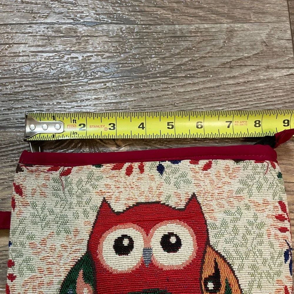 Woven‎ Tapestry Owl Makeup Bag Red Woodland Bird Cosmetic Pouch Zippered Travel